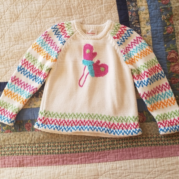 Hanna Andersson Cream Rainbow Knit Mitten Sweater - Picture 1 of 6